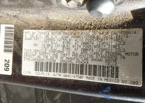 2013 Toyota Tacoma Base V6 z USA, uszkodzony, nr VIN 3TMLU4EN9DM123294